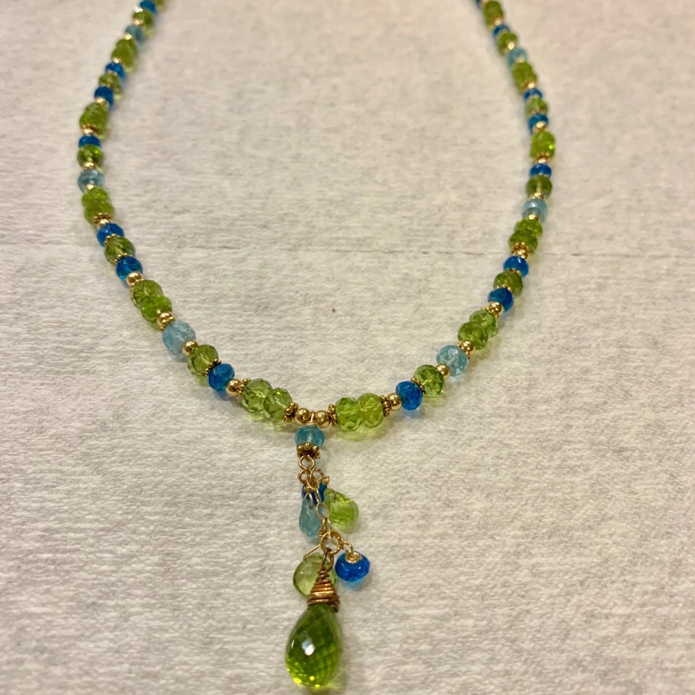 Handmade Gold, Green, and Blue Gemstone Necklace